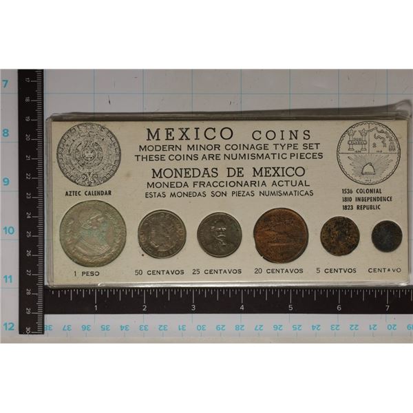 MEXICO 6 COIN SET: .100 SILVER 1966 PESO, 1964 50