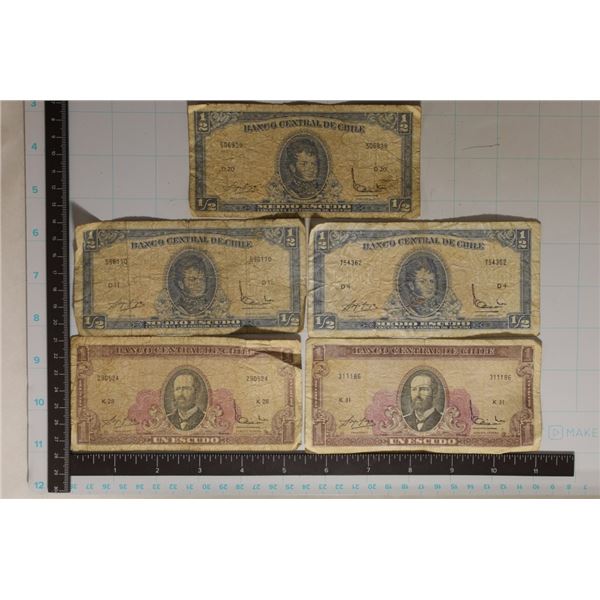 5-CHILE BANKNOTES: 3-1/2 ESCUDOS & 2-1 ESCUDOS