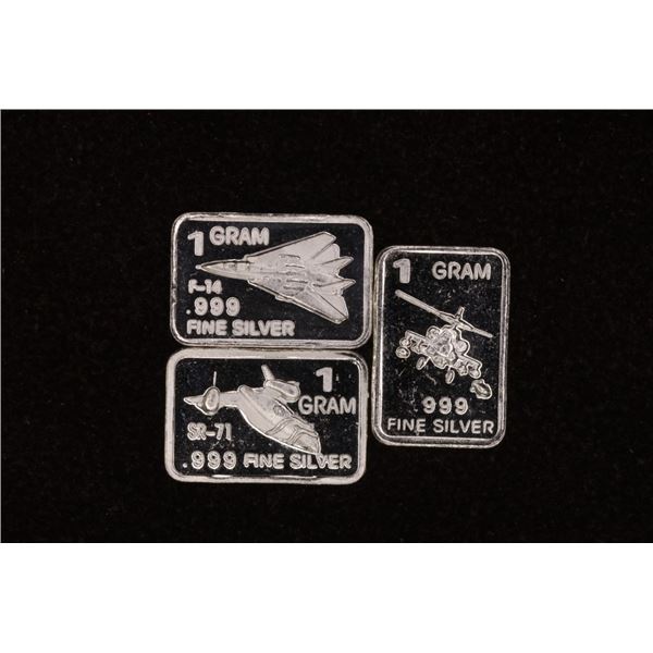 3-1 GRAM .999 PROOF SILVER INGOTS: F14, SR-71 AND