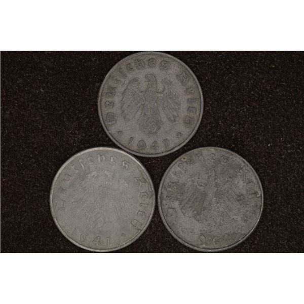 2-1941 & 1942 GERMAN 10 PFENNIG COINS WITH