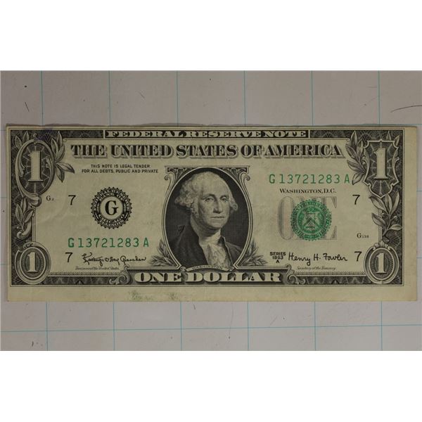 ERROR 1963-A US FRN MISCUT ON THE BOTTOM AND