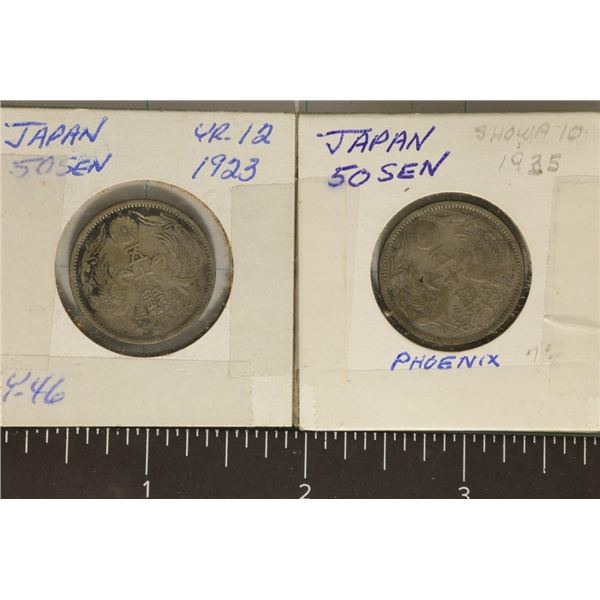 1923 & 1935 JAPAN SILVER 50 SEN COINS .2292 OZ ASW