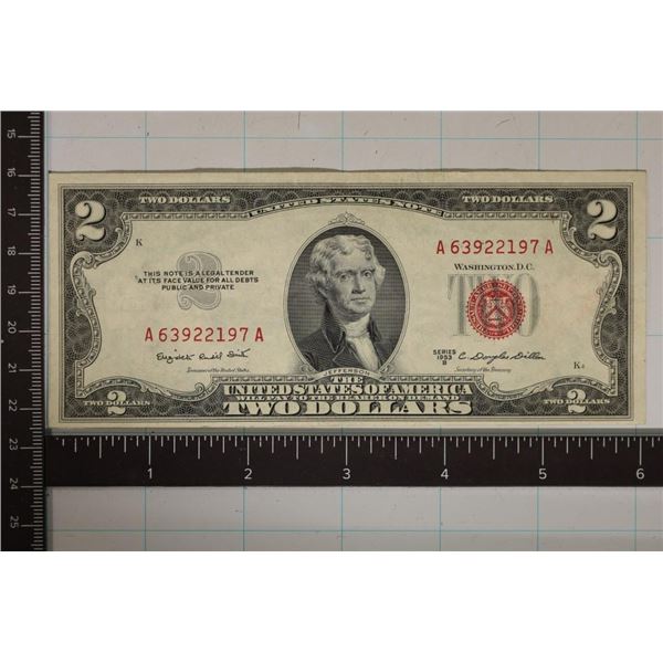 1953-B US $2 RED SEAL NOTE XF / AU