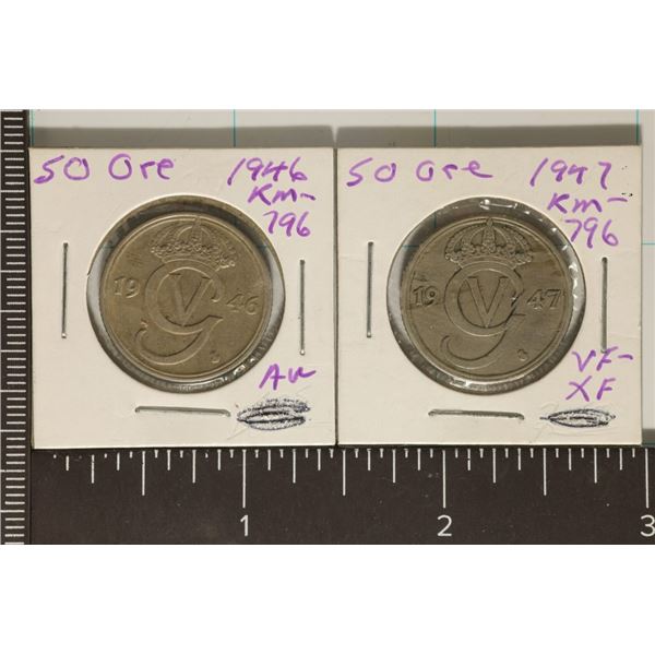 1946 & 1947 SWEDEN 50 ORES