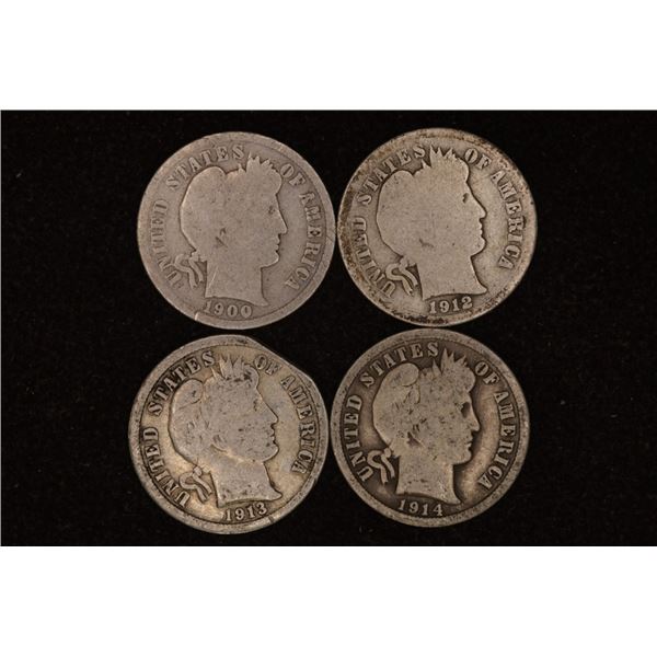 1900, 1912, 1913 & 1914 SILVER BARBER DIMES: 1913