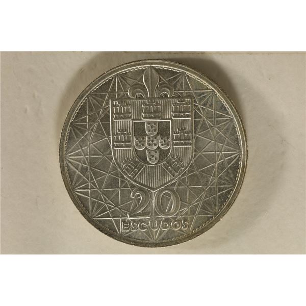 1966 PORTUGAL SILVER 20 ESCUDO UNC .209 OZ. ASW