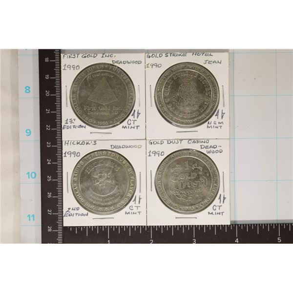 4 METAL $1 CASINO TOKENS: FIRST GOLD INC(DEADWOOD)