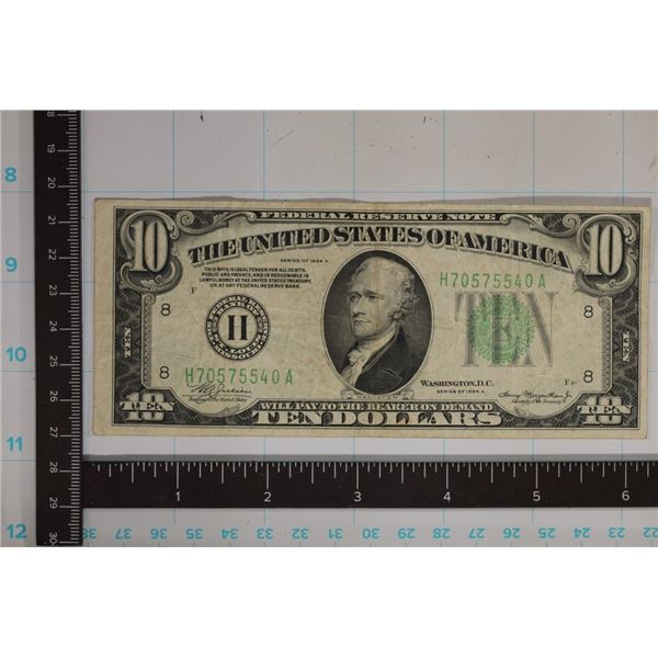 1934-A US $10 FRN GREEN SEAL H70575540A