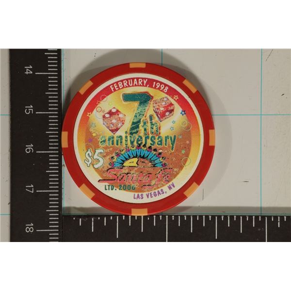 $5 SANTA FE CASINO CHIP 1998 7TH ANNIVERSARY