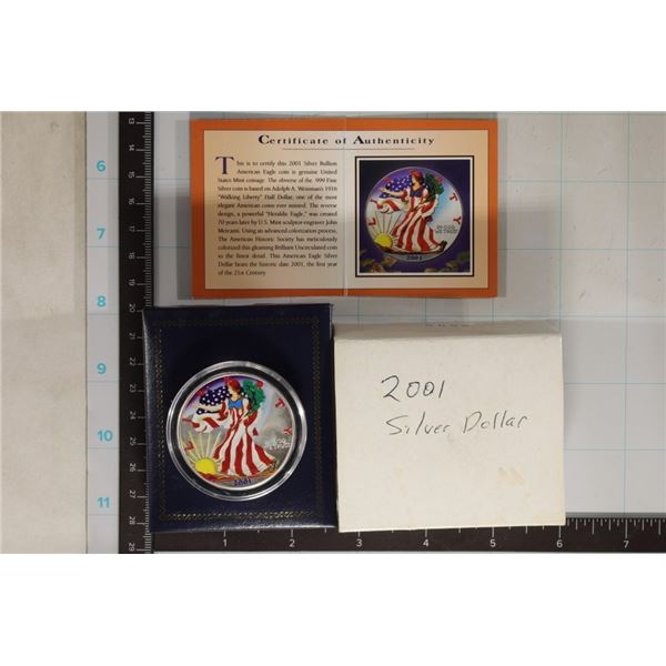 2001 FULL COLOR AMERICAN SILVER EAGLE BY THE