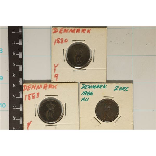 1880, 83 & 1886 (AU) DENMARK 2 ORE COINS