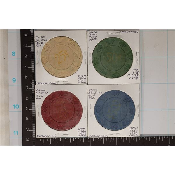 4-CLAY CASINO CHIPS WITH DICE & CARD BORDERS