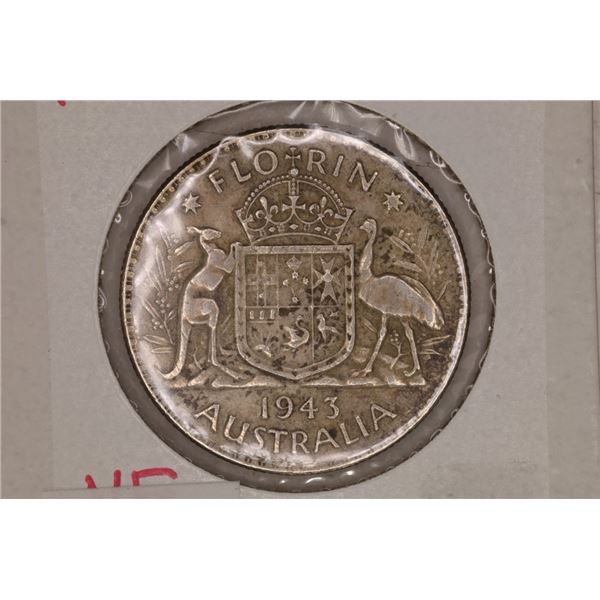 1943 AUSTRALIA SILVER 1 FLORIN .3364 OZ. ASW