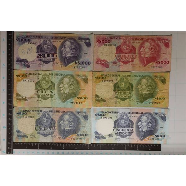 6-URUGUAY BILLS: 2-50 PESOS (SERIES D & E),