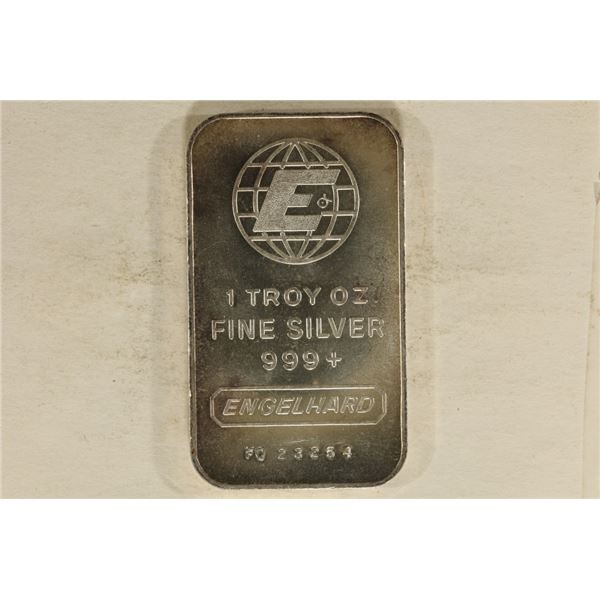 1 TROY OZ .999 FINE SILVER ENGELHARD BAR