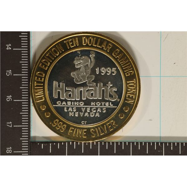 CASINO $10 SILVER TOKEN (UNC) 1995 HARRAH'S