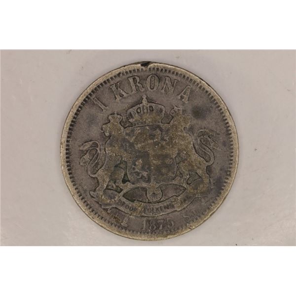 1875 SWEDEN SILVER 1 KRONA FEATURING KING OSCAR