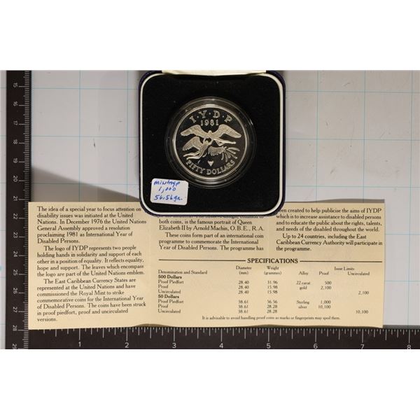 1981 EAST CARIBBEAN STATES PF $50 PIEDFORT SILVER