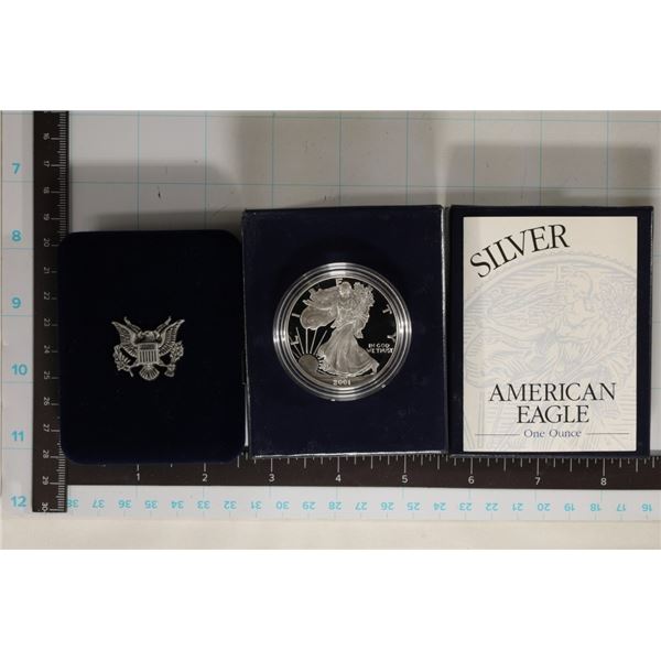 2001-W PROOF AMERICAN SILVER EAGLE IN BOX AND