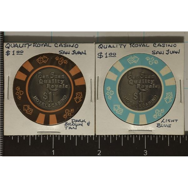 2-$1 PUERTO RICO CLAY CASINO CHIPS WITH METAL