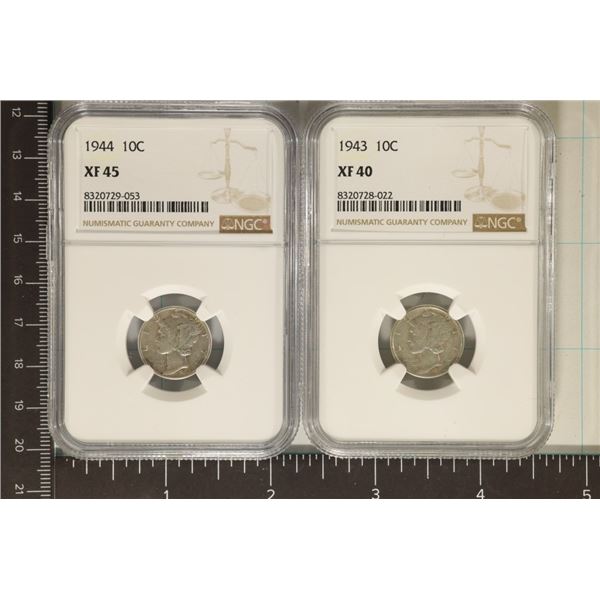 1943 NGC XF40  & 1944 NGC XF45 SILV. MERCURY DIMES