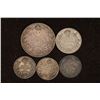 5 CANADA SILVER COINS: 1913-25 CENT, 1930-10 CENT,