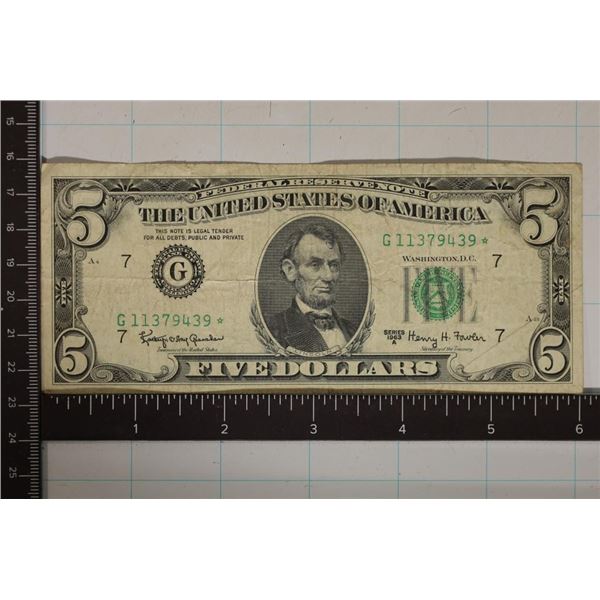 STAR NOTE 1963-A US $5 GREEN SEAL FRN