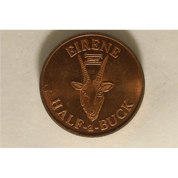 BUCK ISLAND UNC HALF BUCK COIN SOME SCRATCHES