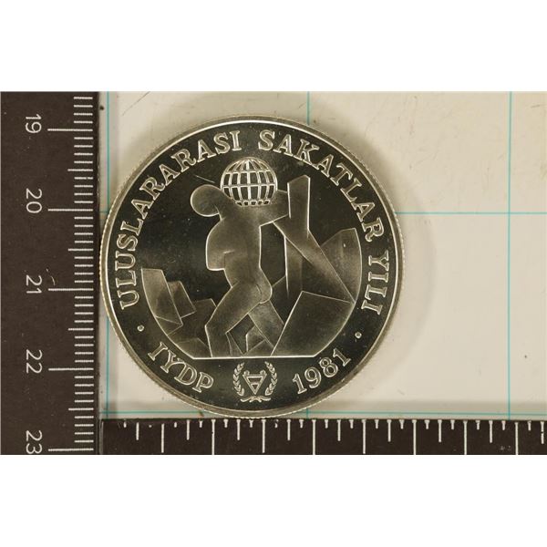 1981 TURKEY SILVER PROOF 3000 LIRA .841 OZ. ASW IN