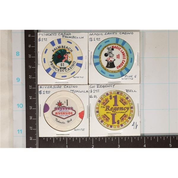 4-$1 PLASTIC CASINO GAMING CHIPS: PALM BEACH