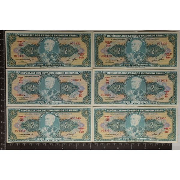 6-CRISP UNC BRASIL 2 CRUZEIROS: 1 SET OF 2 WITH