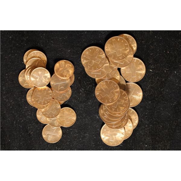 44-1968 SWISS RAPPEN COINS ALL BU, 23-1 RAPPEN AND