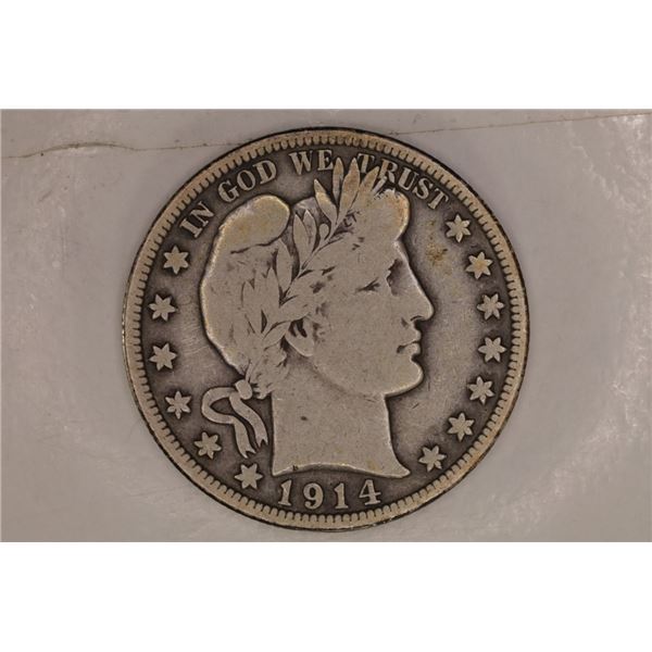 KEY DATE 1914 SILVER BARBER HALF DOLLAR VERY GOOD