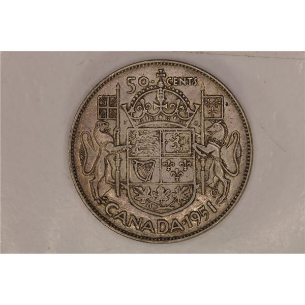 1951 CANADA SILVER 50 CENTS .3 OZ. ASW