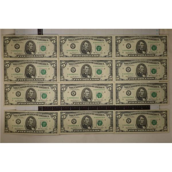 12-CU-1981 US $5 FRNS WITH CONSECUTIVE SERIAL #'S