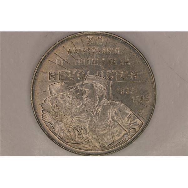 1989 CUBA 1 PESO UNC COIN 30TH ANNIVERSARY OF