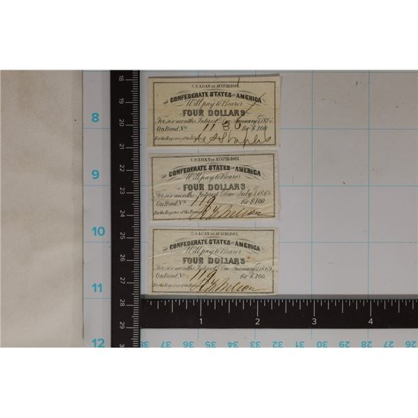 3-1861 CONFEDERATE STATE $4 BOND COUPONS: ONE