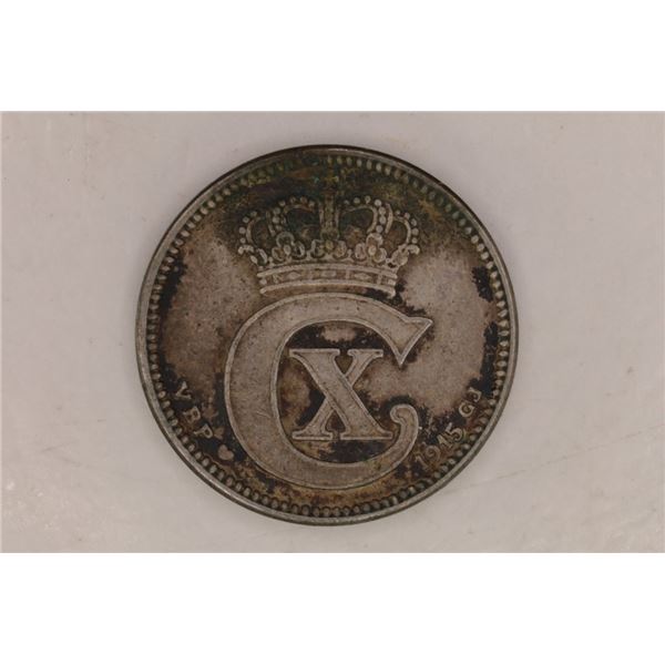 1915 DENMARK SILVER 25 ORE .0467 OZ. ASW