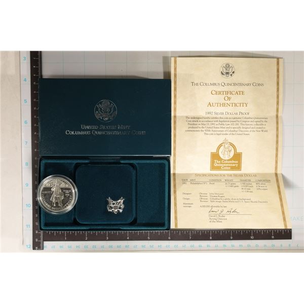 1992-P PROOF COLUMBUS QUINCENTENARY SILVER DOLLAR