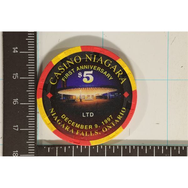 $5 CASINO CHIP NIAGRA 1997 1ST ANNIVERSARY