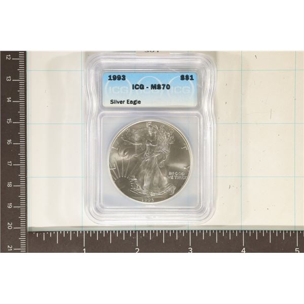 1993 AMERICAN SILVER EAGLE ICG MS70 1 OZ. SILVER