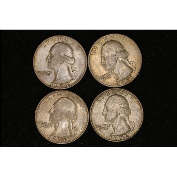 1952-S, 55 & 2-1956 WASHINGTON SILVER QUARTER