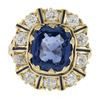 Image 5 : Vintage 14K Gold GIA Ceylon No Heat Cushion Sapphire & Diamond Halo Platter Ring