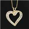Image 4 : Classic 14K Gold 1 ctw Round Brilliant Diamond Channel Open Heart Pendant & Chai