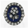 Image 4 : Antique Georgian Gold & Silver Oval Blue Enamel Old Cut Diamond Flower Halo Ring
