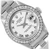 Rolex Ladies Quickset Sapphire Stainless Steel White Roman Dial Diamond Bezel Da