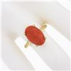 Image 3 : Vintage 14K Gold Elongated Oval Cabochon Pinkish-Orange Coral Solitaire Ring