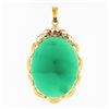Image 1 : Vintage 18k Gold GIA Oval Cabochon Chrysoprase Diamond Ruby Wavy Frame Pendant