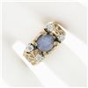 Image 3 : Unisex Vintage 14K Yellow Gold Oval Cabochon Star Sapphire & Diamond Nugget Ring