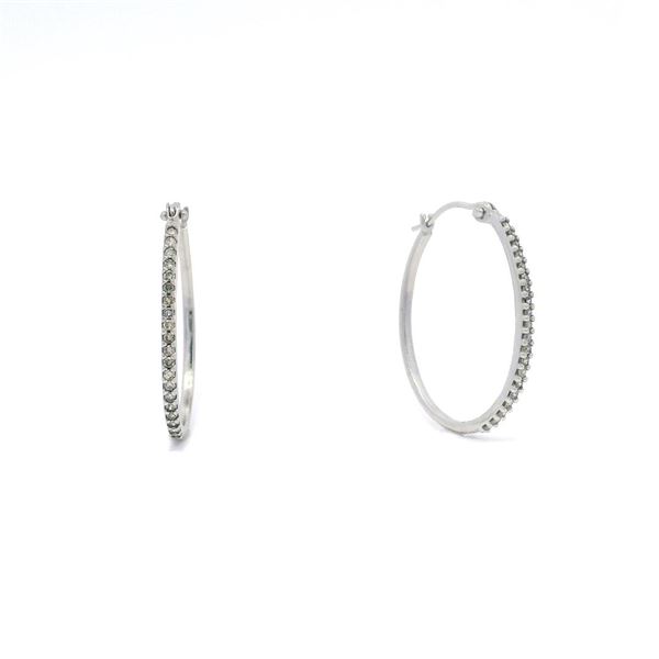 14WG Oval Diamond Hoop Earrings
